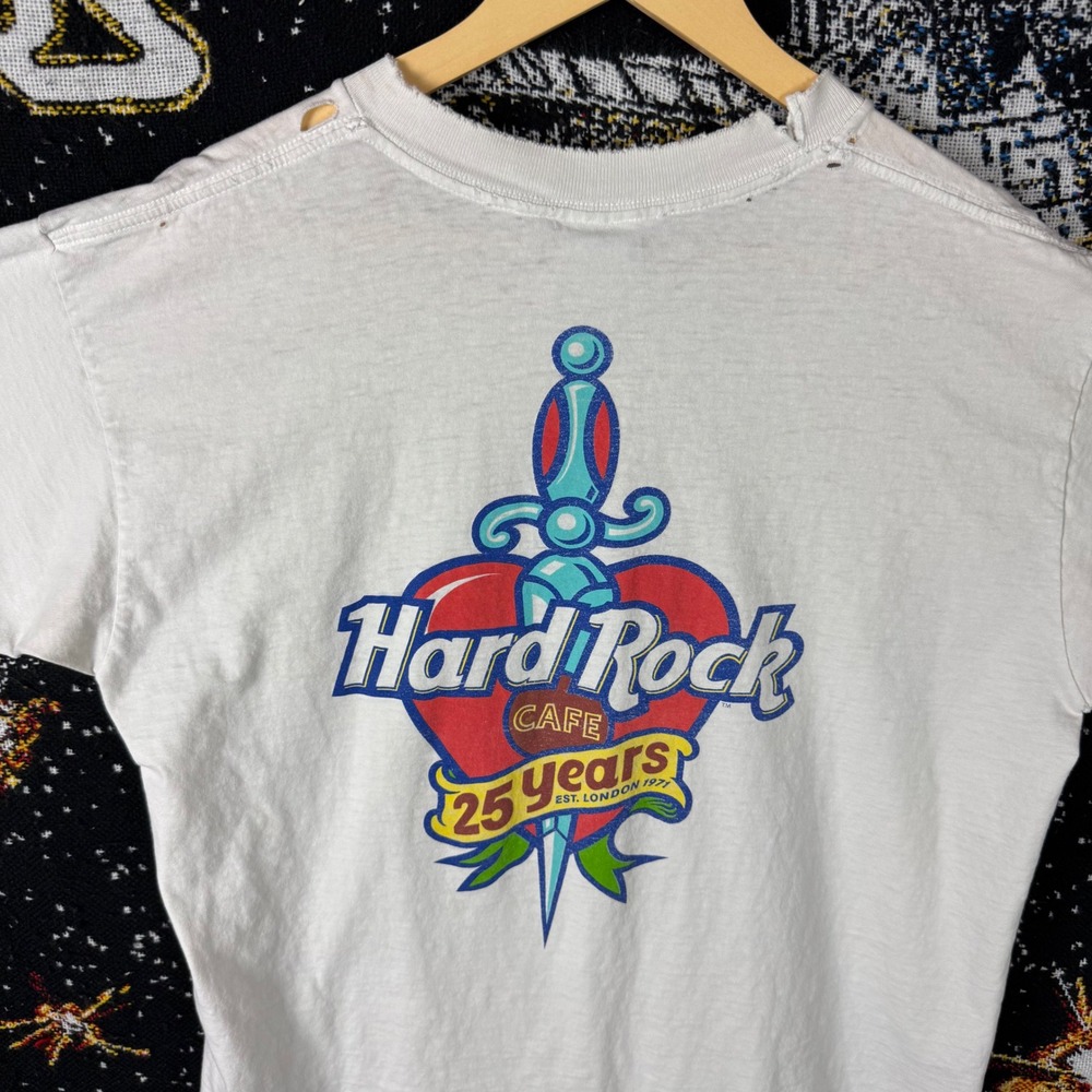 Vintage Hard Rock Cafe 25th Anniversary T Shirt London White Large Made in USA